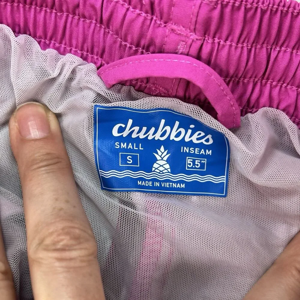 Chubbies Palm Tree Ombré Classic 5.5” Swim Trunks Shorts Mens Small Pink Green